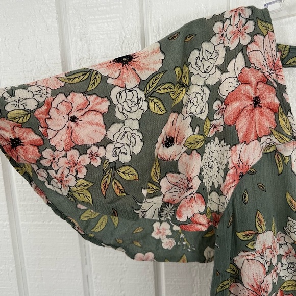 Billabong Women Short Sleeve Floral Mini Dress Green Boho Beachy Summer Size XS - Picture 2 of 7